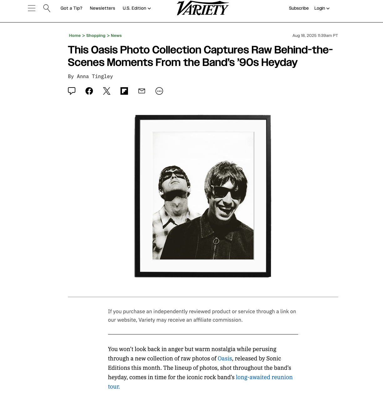 Variety: This Oasis Photo Collection Captures Raw Behind-the-Scenes Moments From the Band’s ’90s Heyday