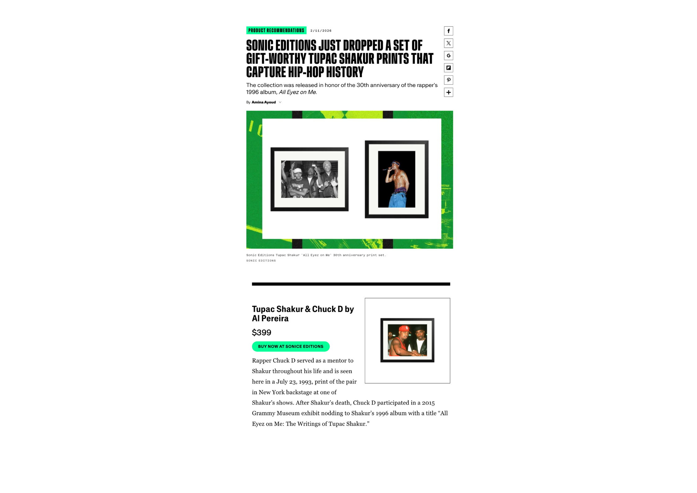 Sonic Editions Just Dropped a Set of Gift-Worthy Tupac Shakur Prints That Capture Hip-Hop History