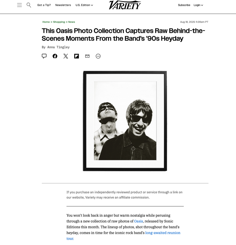Variety: This Oasis Photo Collection Captures Raw Behind-the-Scenes Moments From the Band’s ’90s Heyday