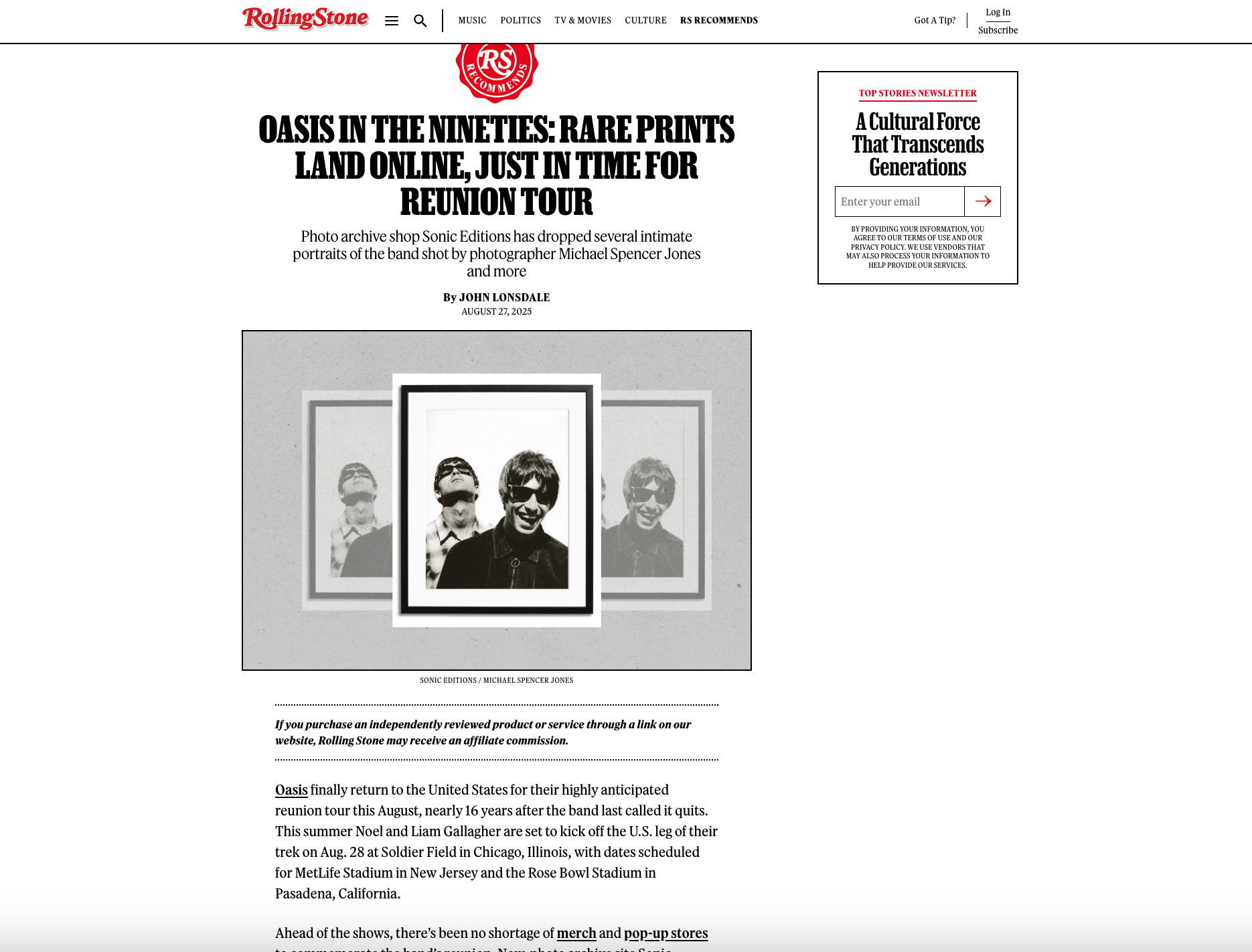 Rolling Stones: Oasis in the Nineties: Rare Prints Land Online, Just in Time for Reunion Tour