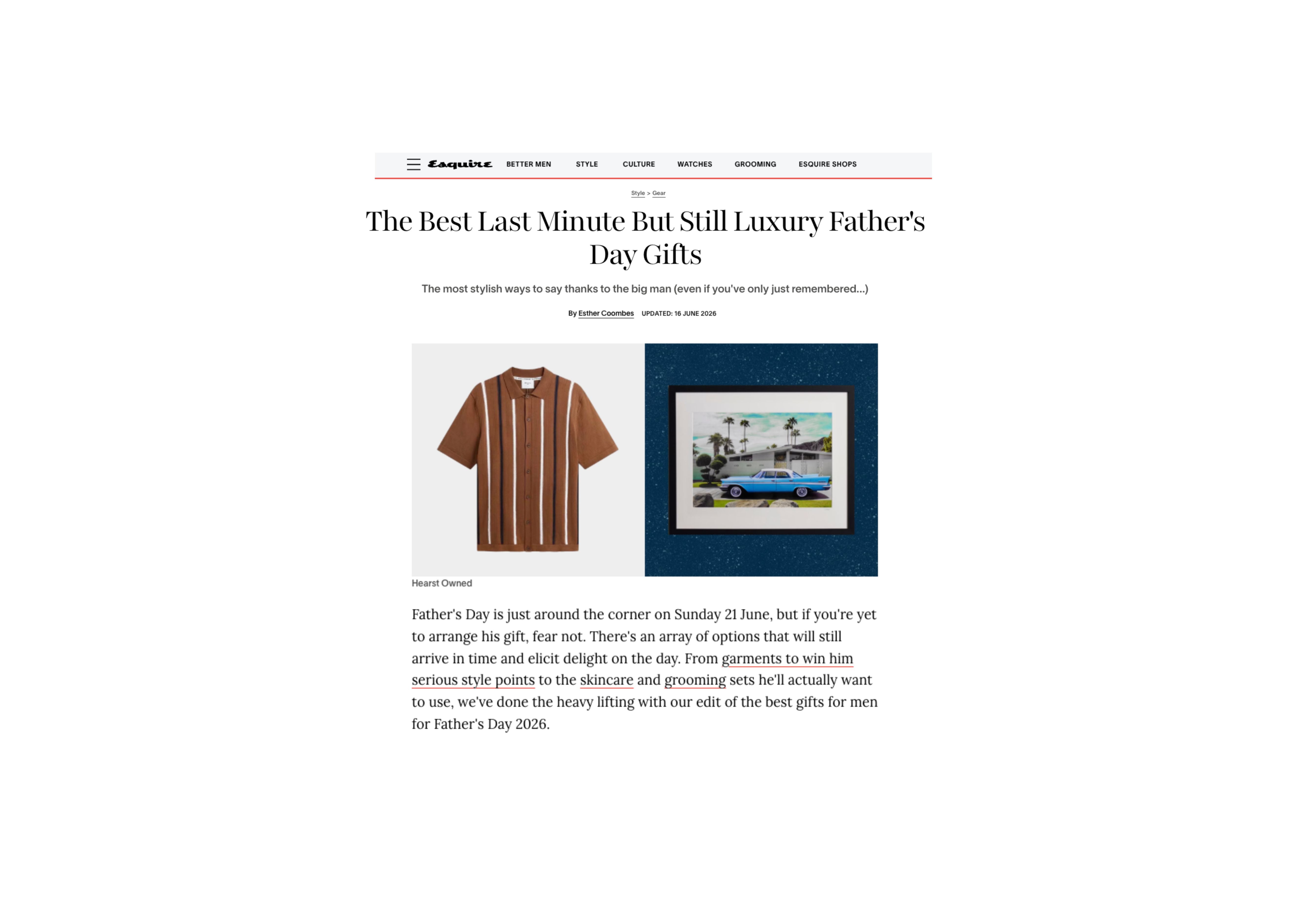 Esquire UK: The Best Last Minute But Still Luxury Father's Day Gifts